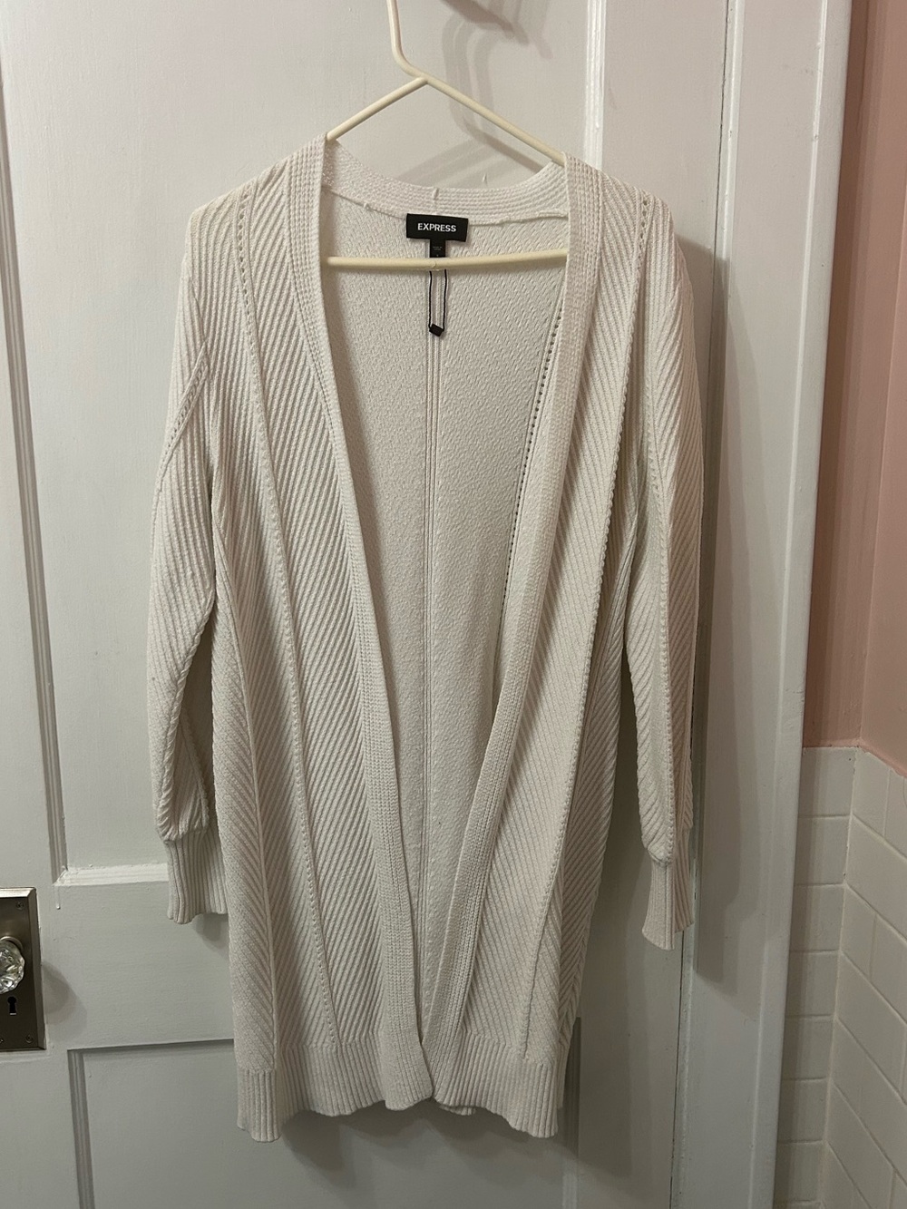 Express Cream Open-Front Longline Cardigan